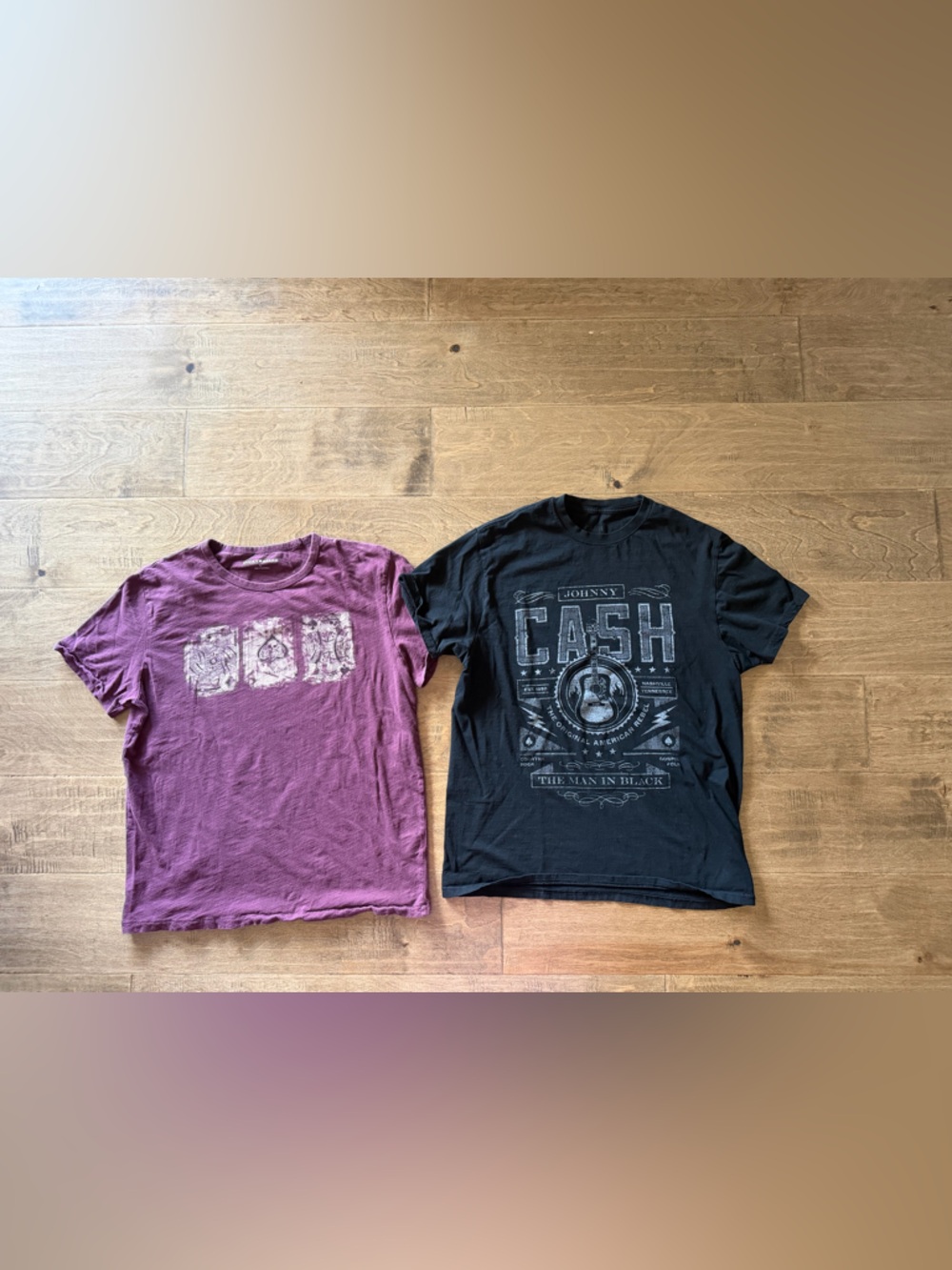 Men’s Johnny Cash Black Graphic Tee & Lucky Brand Plum Crew Tee - Set of 2, Lrg